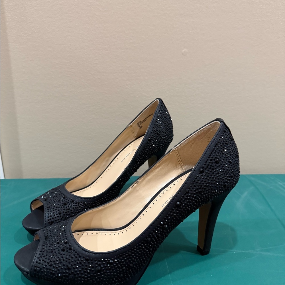 Adrienne Vittadini Black Studded Peep-Toe Heels